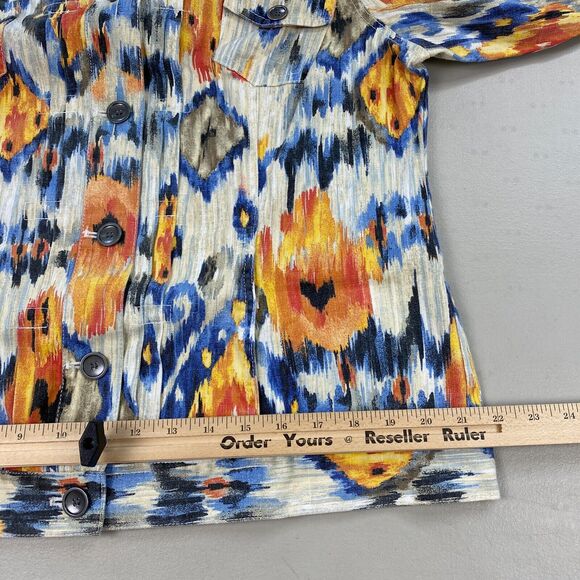 Chicos Jacket 2 Linen Blend Southwestern Aztec Trucker Art to Wear Colorful M L - Picture 11 of 14